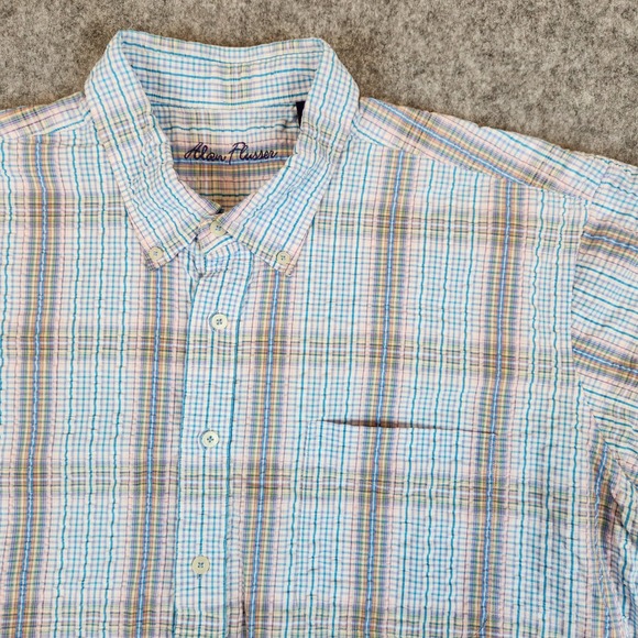 Alan Flusser Shirt Men XXL Blue Plaid Seersucker Summer Casual Short Sleeve 2XL - Picture 2 of 9